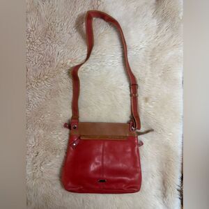 Perlina Red and Tan Leather Crossbody Bag